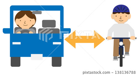 一張交通規則示意圖，展示了汽車超車時汽車與自行車之間的距離。 138136788