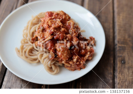 Gluten-free meat sauce pasta made with brown rice noodles Gluten-free meat sauce pasta made with brown rice noodles 138137156