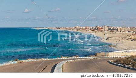 Coastal road (Marsa Matruh) overlooking Aguiba Beach and the Mediterranean coastline. Coastal road (Marsa Matruh) overlooking Aguiba Beach and the Mediterranean coastline. 138137255