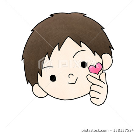 A hand-drawn illustration of a boy making a heart shape with his fingers. A hand-drawn illustration of a boy making a heart shape with his fingers. 138137554