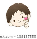一幅手繪插圖，描繪了一個男孩用手指比劃出心形。 138137555
