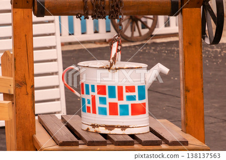 Metal water can in countryside Metal water can in countryside 138137563