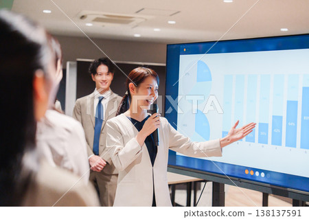 A woman giving a presentation with a smile 138137591