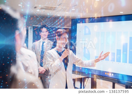 A woman giving a presentation with a smile A woman giving a presentation with a smile 138137595
