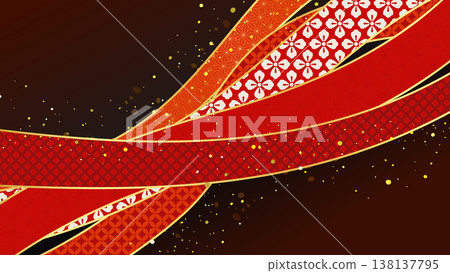 Japanese pattern bundled noshi (decorative paper wrapping), ribbon, black background copy space background 138137795