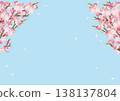 A beautiful spring background vector illustration featuring cherry blossoms in full bloom against a blue sky. 138137804