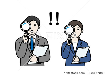 Business people are surprised when they look through a magnifying glass. 138137880