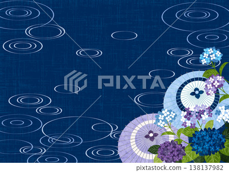 日式雨傘和繡球花,背景,漣漪,雨季,日式風格,藍色,橫向 日式雨傘和繡球花,背景,漣漪,雨季,日式風格,藍色,橫向 138137982