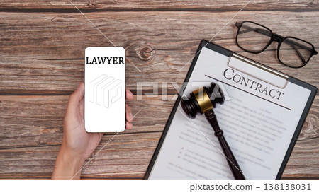 Lawyer tools with contract and smartphone Lawyer tools with contract and smartphone 138138031