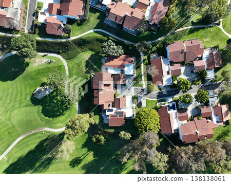 Aerial view video over a golf course in Solana Beach, San Diego, California 138138061