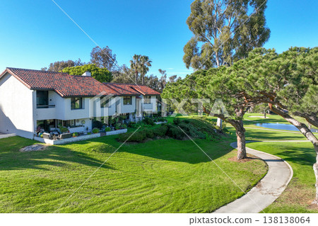 Aerial view video over a golf course in Solana Beach, San Diego, California 138138064