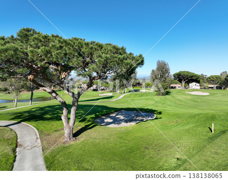 Aerial view video over a golf course in Solana Beach, San Diego, California 138138065