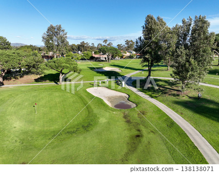 Aerial view video over a golf course in Solana Beach, San Diego, California 138138071