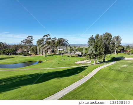 Aerial view video over a golf course in Solana Beach, San Diego, California 138138153