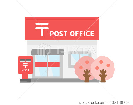 Post office building, cherry blossoms, illustration 138138704