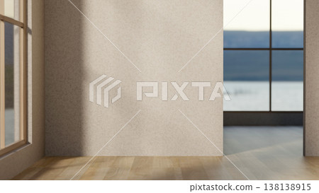 Empty studio room with loft wall on wooden parquet floor corridor and sunlight through glass window. Empty studio room with loft wall on wooden parquet floor corridor and sunlight through glass window. 138138915