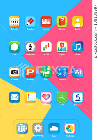 Colorful app icons on the home screen 138138997