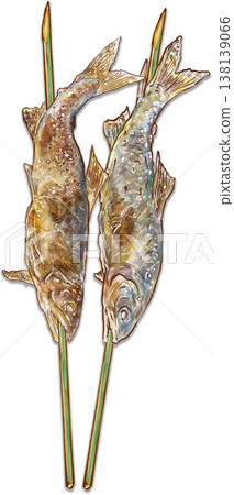 Grilled sweetfish (ayu) with seaweed - 2 salt-grilled sweetfish - vertical orientation Grilled sweetfish (ayu) with seaweed - 2 salt-grilled sweetfish - vertical orientation 138139066