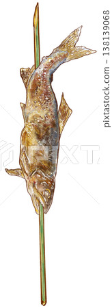 Grilled sweetfish (ayu) on a skewer (1 skewer, vertical orientation) 138139068
