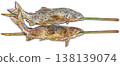 Grilled sweetfish skewers - 2 salt-grilled sweetfish skewers - placed horizontally 138139074