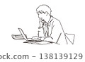 線條畫插圖，描繪了一個男人憂心忡忡地坐在電腦前。 138139129
