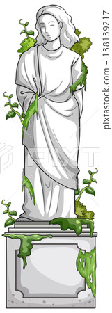 Marble Woman Statue Overgrown with Green Vines 138139217