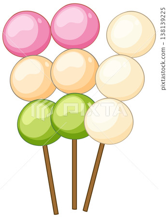 Japanese Dango Skewers Vector Illustration with Pastel Colors Japanese Dango Skewers Vector Illustration with Pastel Colors 138139225