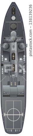 Top View Vector Illustration of a Modern Navy Warship 138139236