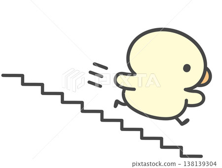 A hand-drawn illustration of a chick descending stairs; symbolizes stepping down, leveling down, failure, and setback. A hand-drawn illustration of a chick descending stairs; symbolizes stepping down, leveling down, failure, and setback. 138139304