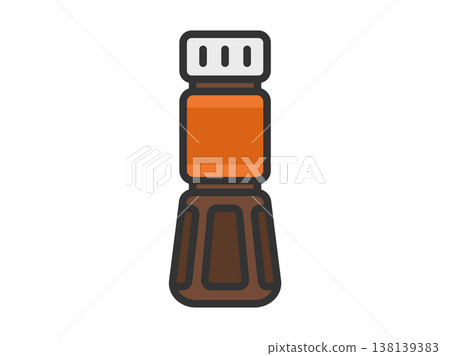 中等濃稠度醬汁的瓶子圖示插圖（線條畫，彩色）。 138139383