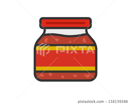 An illustration of a doubanjiang (spicy bean paste) icon in a jar (line drawing, color). An illustration of a doubanjiang (spicy bean paste) icon in a jar (line drawing, color). 138139386