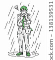 A businessman gets soaked in a sudden downpour because he forgot his umbrella. 138139531