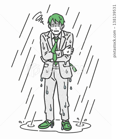 A businessman gets soaked in a sudden downpour because he forgot his umbrella. 138139531