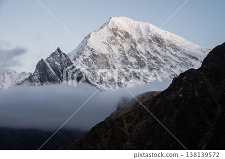 Scenery view of Mt.Langtang Lirung (7,234 m) before sunrise seen from Tsergo Ri peak in Kyanjin Gompa village, Nepal.  138139572