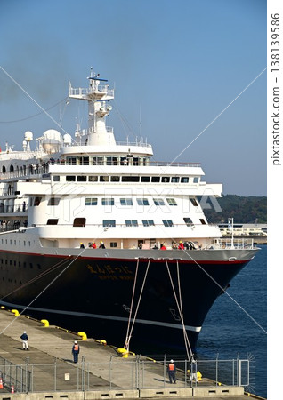 The cruise ship Nippon Maru docked at Fujiwara Pier in Miyako City. The cruise ship Nippon Maru docked at Fujiwara Pier in Miyako City. 138139586