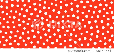 Red polka dot seamless pattern. Red and white dots background. Abstract small confetti texture for dress print, wrapping paper, fabric and textile swatch. Bright repeated dotted wallpaper. Vector 138139631