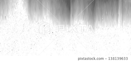 Vertical distressed line texture. Black aged striped pattern background. Damaged scanned image concept wallpaper. Linear halftone scratch photocopy backdrop. Old worn paper effect print. Vector 138139633