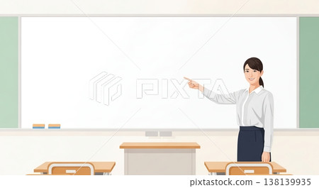 一位年輕的女教師在教室裡講解 一位年輕的女教師在教室裡講解 138139935