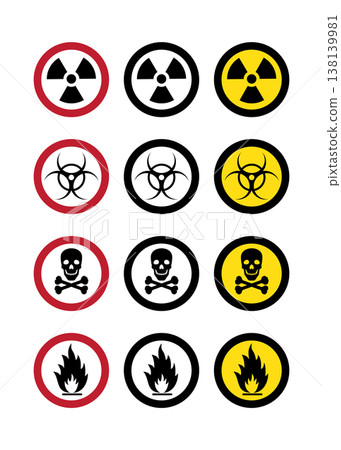 Hazard Warning Signs and Safety Symbols Set Stock Illustration. 138139981