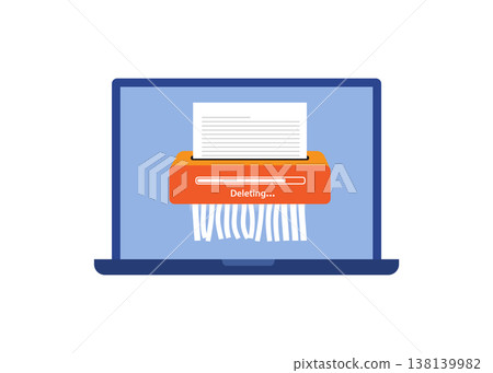 Laptop Screen Showing a Document Shredder Deleting Files Stock Illustration. 138139982