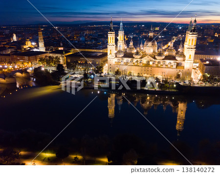 Night cityscape of Spanish city Zaragoza 138140272