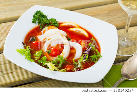 Image of tomato soup with squid 138140284