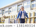 一個背著書包的小學生小女孩放學回家。 138140314