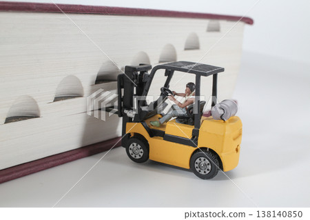 Miniature Forklift Lifting Oversized Book With Detailed Scene Miniature Forklift Lifting Oversized Book With Detailed Scene 138140850
