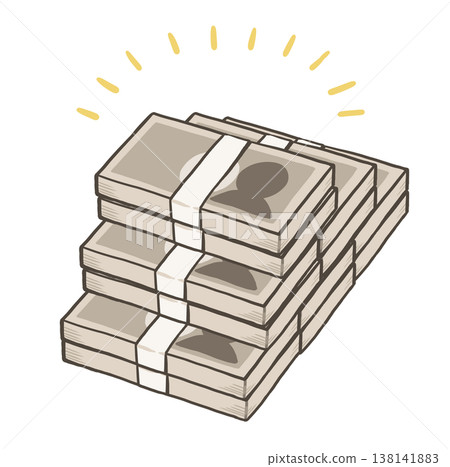 A simple, hand-drawn illustration of stacks of banknotes and a large sum of money. A simple, hand-drawn illustration of stacks of banknotes and a large sum of money. 138141883