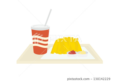 A simple illustration of French fries and juice on a tray. A simple illustration of French fries and juice on a tray. 138142229