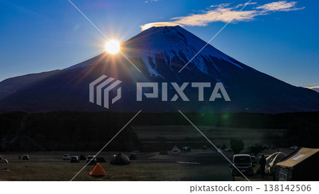 冬季,在朝霧高原的露營地,可以欣賞到富士山黎明時分的壯麗景色。日本靜岡縣富士宮市。 冬季,在朝霧高原的露營地,可以欣賞到富士山黎明時分的壯麗景色。日本靜岡縣富士宮市。 138142506
