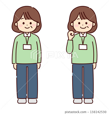 身著制服的中年女性,擺出兩種姿勢 身著制服的中年女性,擺出兩種姿勢 138142530