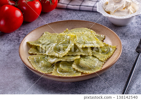 Italian dumplings ravioli with spinach Italian dumplings ravioli with spinach 138142540
