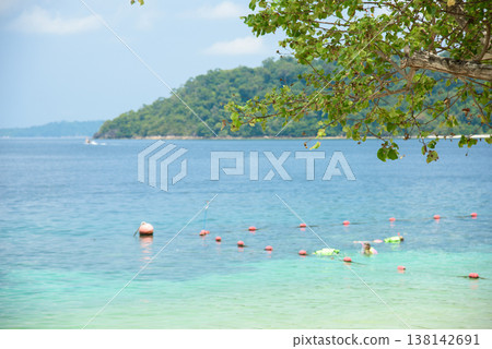 Beautiful Andaman sea, Tropical Turquoise clear blue sea and white sand beach on pattaya beach with blue sky background - summer vacation travel. at Tarutao national park and Koh Lipe in Satun, 138142691